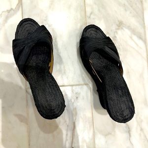 Christian Louboutin black ribbon espadrilles size 36